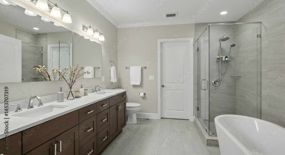 Modern Bathroom Design with Elegant Fixtures and Bright Lighting Modern Bathroom Design with Elegant Fixtures and Bright Lighting