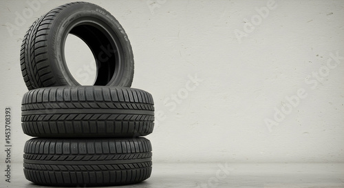 Obraz na płótnie Stacked Black Rubber Tires with Minimalist Background in Studio w salonie