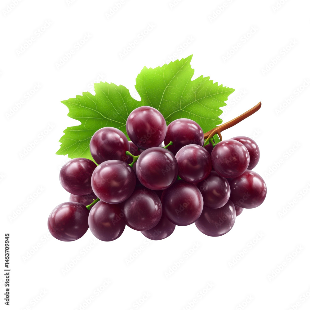 Fototapeta premium Lush Red Grapes with Green Leaf on Black Background