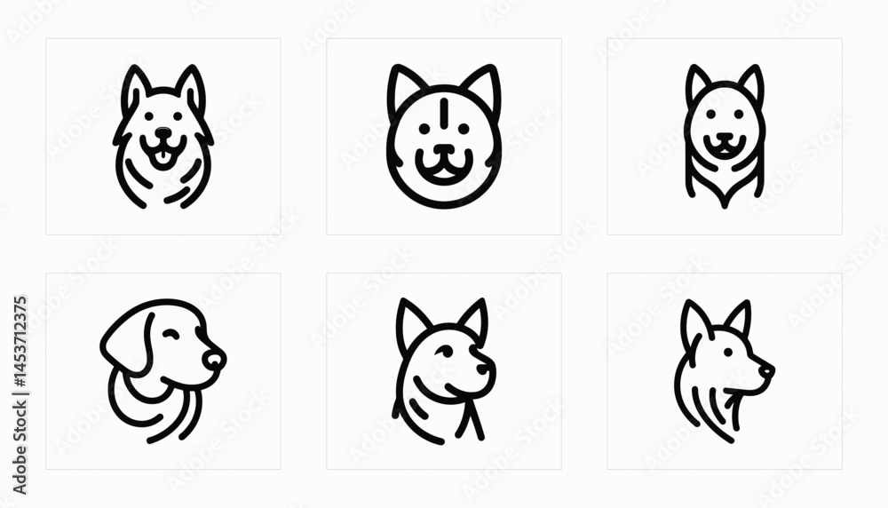 Obraz premium Minimal Dog Outline Logo Set for Modern Design