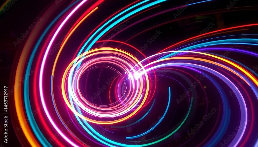 Abstract swirling wheel tracks, glowing neon effect on dark background, curves, dark Abstract swirling wheel tracks, glowing neon effect on dark background, curves, dark