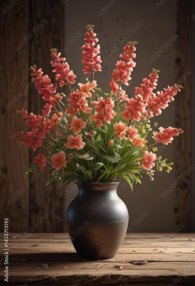 Spring blooms in a vase, illuminated by a warm lamp, resting on rustic wood , blossom, spring bouquet Spring blooms in a vase, illuminated by a warm lamp, resting on rustic wood , blossom, spring bouquet