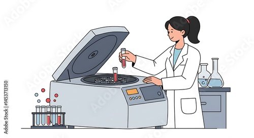 Scientist Working in Laboratory Placing Test Tube Into Centrifuge Machine