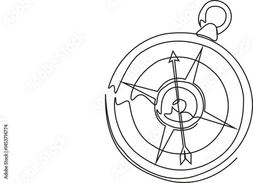 Magnetic compass continuous one line drawing. Land, sea, navigation, geography compass single line art vector illustration. Editable vector.