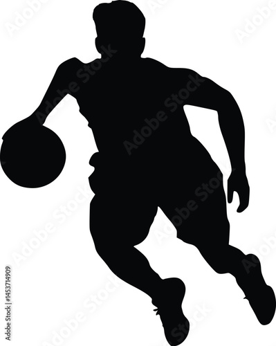 Basketball Player Silhouette Dribbling and Running – Sports Motion Graphic for Athletic, Competitive, and Dynamic Designs