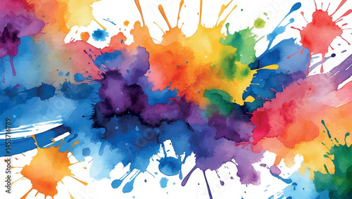 Bold watercolor splash background. Primary color abstract brushwork for energetic visuals.