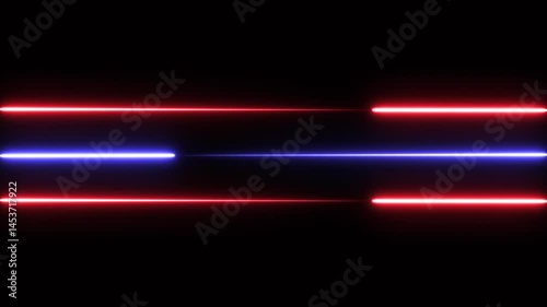 Glowing two colors neon line left and right horizontal direction, neon diagonal lines or glowing light stripes on a black background