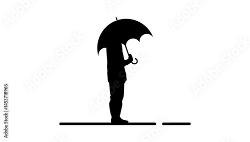 men under umbrella, black isolated silhouette