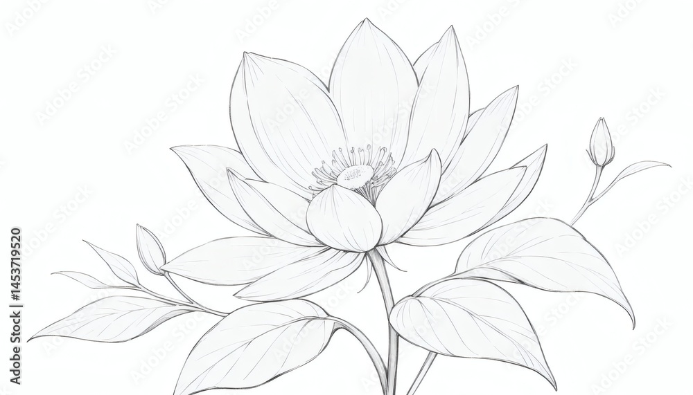 Fototapeta premium Elegant Floral Composition in a Detailed Ink Drawing