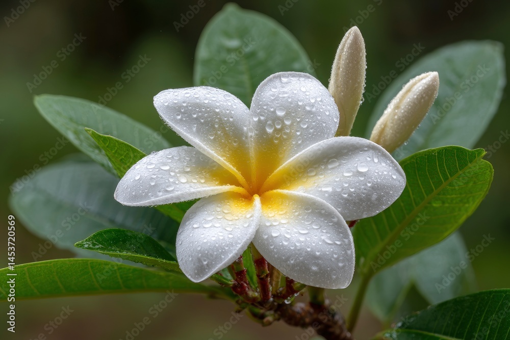 Fototapeta premium Plumeria Flower with Water Droplets