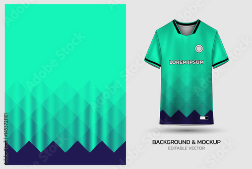 Jersey mockup and background pattern design. Uniform front view jersey and sublimation templates for sports, soccer, football, volleyball, badminton, e-sports, casual
