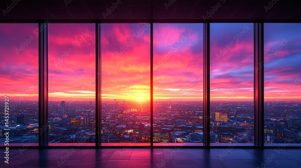 Fototapeta premium Panoramic city sunset view from high rise