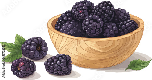 Blackberry in wooden bowl in white background vector design, Blackberry Illustration vector design