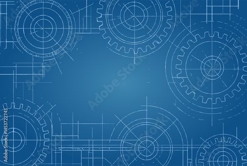 abstract blue background with gears mechine