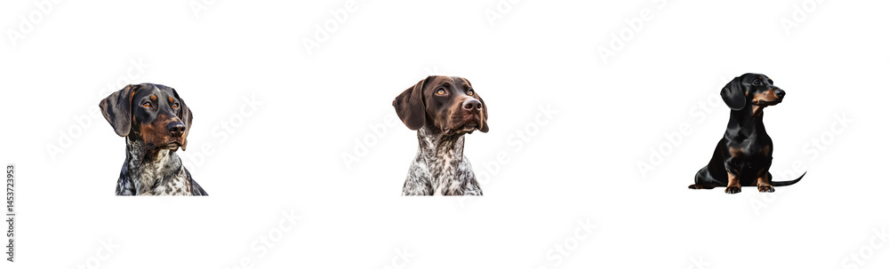 Obraz premium Three canine friends with alert expressions stand side by side. cut out transparent