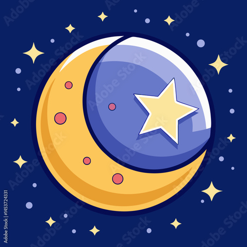 Moon and Star Icon in Vibrant Colors Against Dark Background  