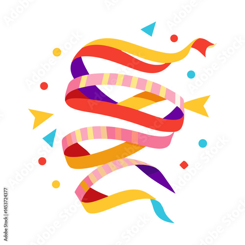 Colorful streamers twisting and celebrating in a festive style  