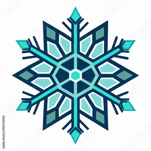 Snowflake design in geometric style with blue tones  