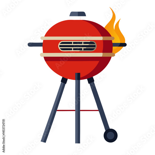 Red Barbecue Grill with Flame for Outdoor Cooking  