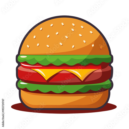 Colorful cartoon hamburger with layers on a white background  