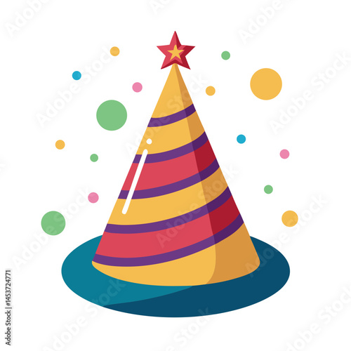 Colorful party hat with stars and circles in festive design  