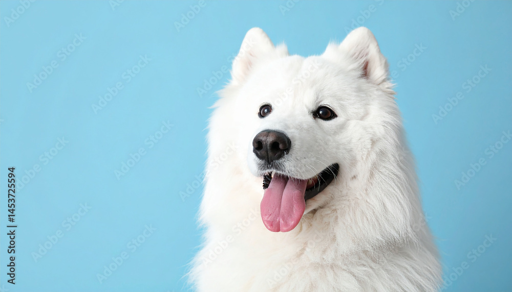 Fototapeta premium Cute Samoyed dog on colored background