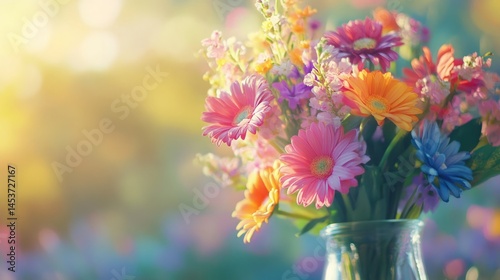 Wallpaper Mural Vibrant bouquet of Gerbera daisies and other spring flowers in a glass vase. Torontodigital.ca