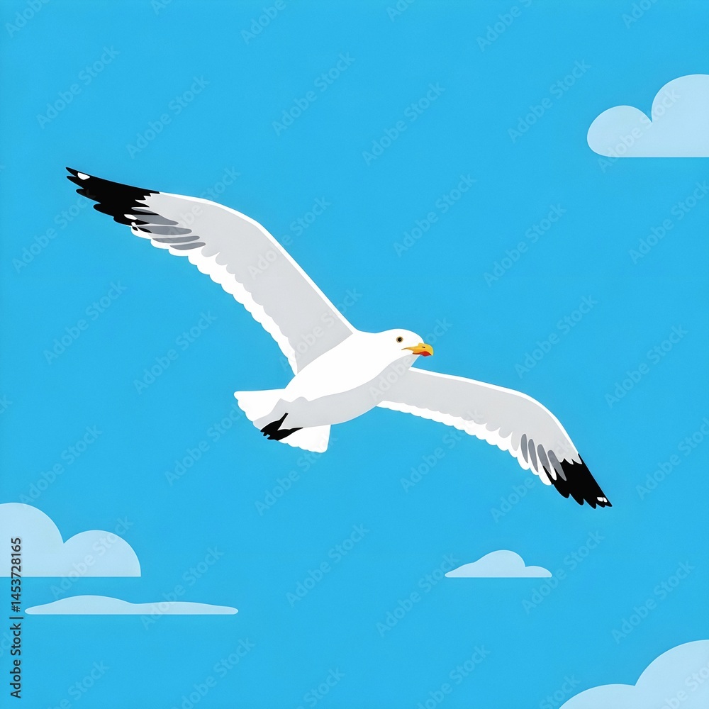Obraz premium Vector illustration of seagulls in the blue sky