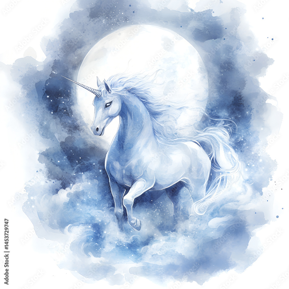 Fototapeta premium Mystical Cloud Unicorns – Fantasy Smoke Horses in Dreamy Skies, Watercolor Style