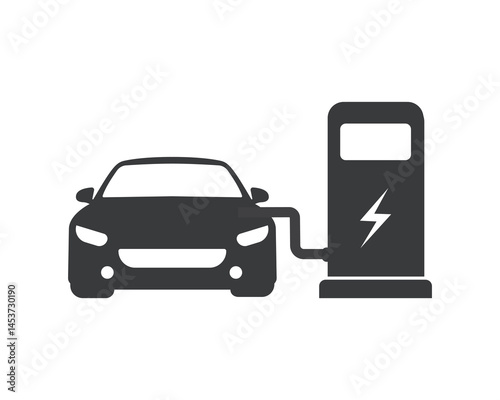 Electric car vehicle station EV vector. Electric car charge station icon. Electric car refueling icon symbol. EV car, Green hybrid vehicles charging point. Eco friendly vehicle concept.
