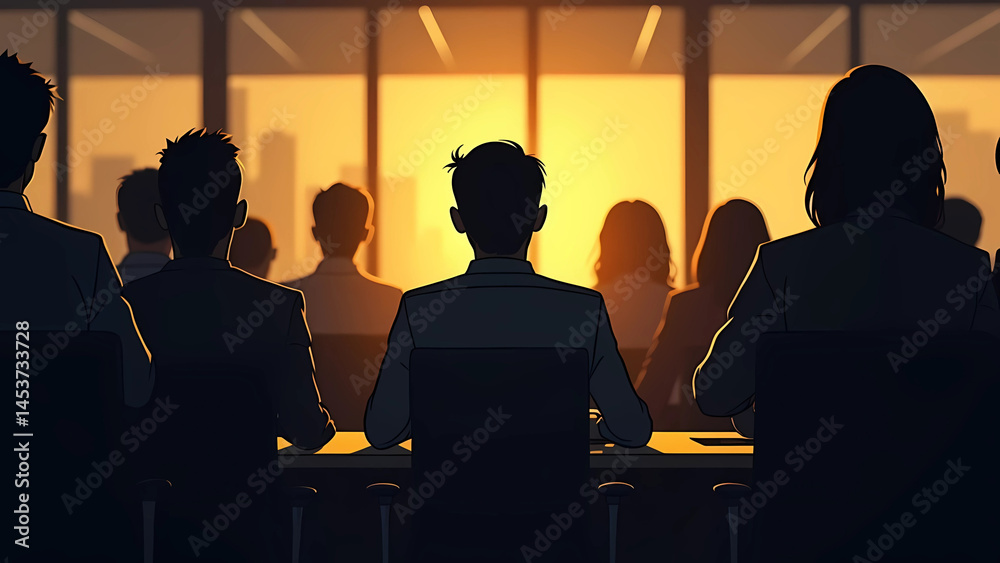 A silhouette of a stickman character is create a business strategy inside a office A silhouette of a stickman character is create a business strategy inside a office