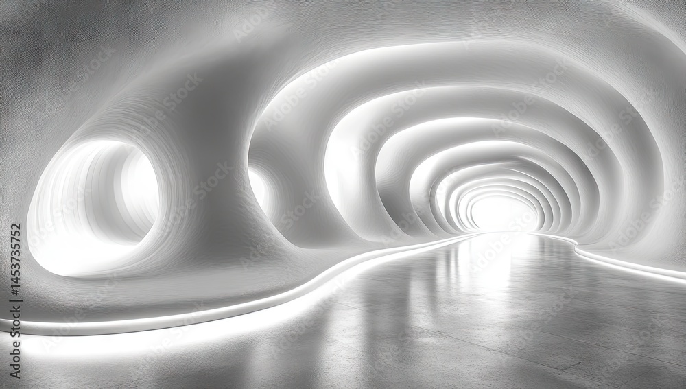 Fototapeta premium Abstract, illuminated, architectural, interior, tunnel, design, illustration.