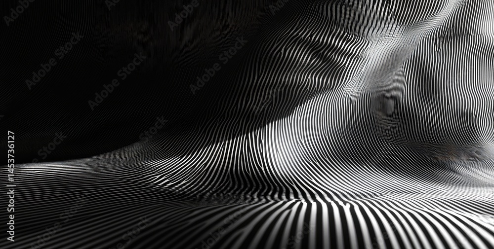 Abstract grayscale design with undulating lines. Abstract grayscale design with undulating lines.