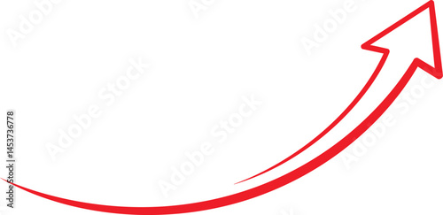 Simple Red Arrow with an Arc Aiming Upper Right and a Tiny Spiral on the transparent background AI Generative
