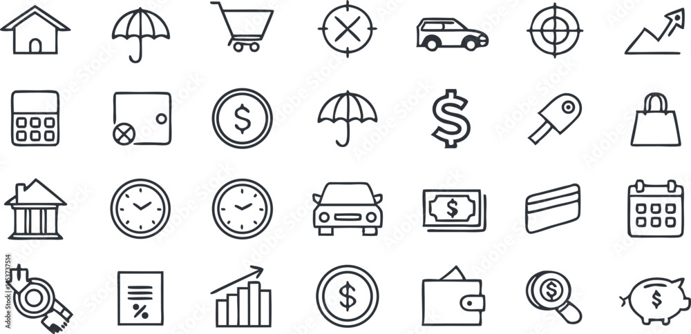 Fototapeta premium Finance and Business Editable Stroke Outline Icons Set Isolated on White Background - Flat Vector Illustration. Pixel Perfect. 64 x 64.