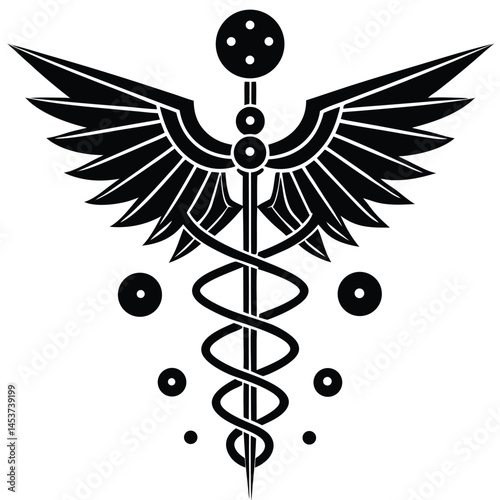 Caduceus Medical Symbol vector Silhouette illustration Caduceus deconstructed into lines and dots