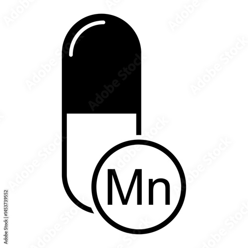 Mineral Mn icon, healthy medicine pill supplement symbol, complex vitamin vector illustration .