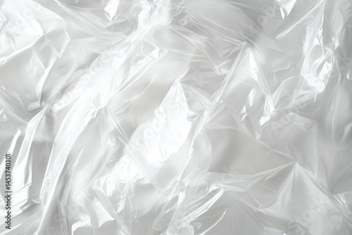Crumpled transparent plastic sheet creating an abstract texture with soft lighting