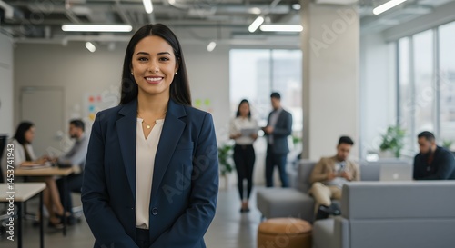 Confident Businesswoman Smiling in Modern Office, Successful Leadership, Corporate Professional, Team Collaboration, Career Success