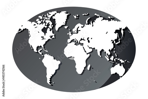 A global map is displayed with white continents outlined against a grey background
