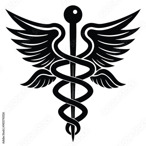 Caduceus Medical Symbol vector Silhouette illustration Caduceus wrapped around DNA strand