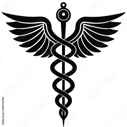 Caduceus Medical Symbol vector Silhouette illustration Simplified caduceus mark for app design