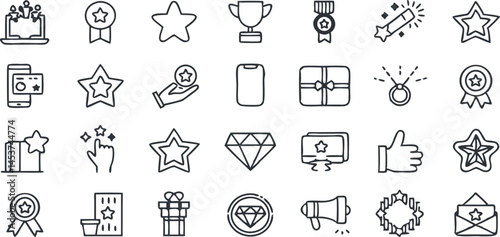 Awards & Celebrations Line Icons Set – Trophy, Medal, Ribbon, Gift, Diamond, Thumbs Up