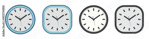 Clock icons set for analog wall clock collection, timepiece vector illustration, round and square watch symbols, modern minimalist time graphics