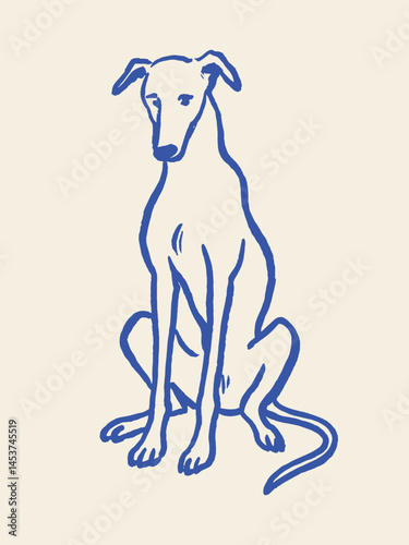 Sitting greyhound dog — naive bold sketch illustration