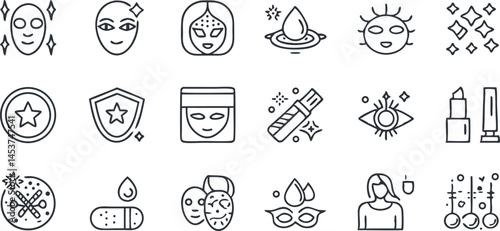 Skincare & Beauty Icons Set – Face, Mask, Serum, Lotion, Spa, Glow