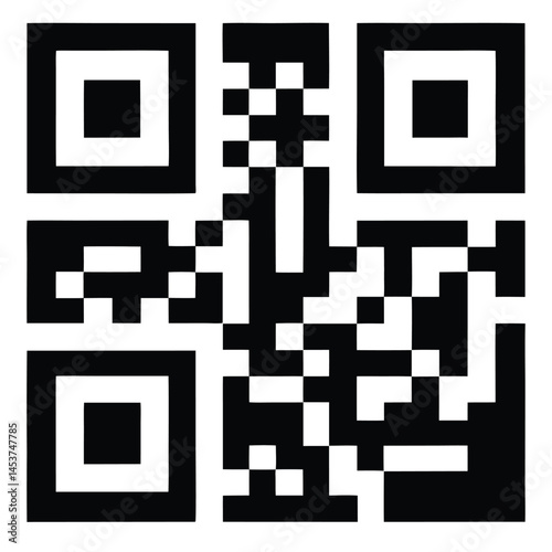 Black and white blocks form a QR code on an isolated white background