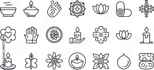 Wellness & Spirituality Icons Set – Meditation, Lotus, Yoga, Candle, Healing