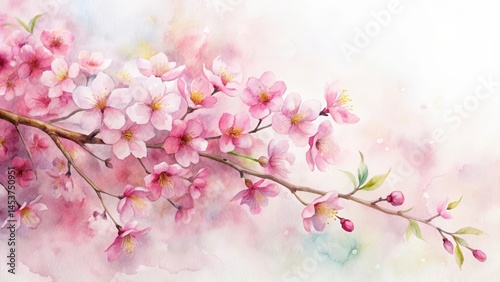 Wallpaper Mural Delicate pink cherry blossoms in a serene watercolor sketch on a soft white background , watercolor, classy Torontodigital.ca