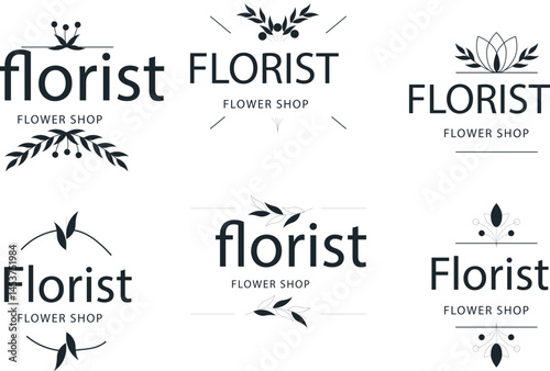 Floral design elements. Flowers and leaves clip art. Modern retro botany design elements.
